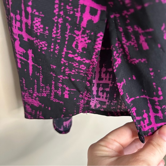 Catherines 3X Long Button Top Blouse Purple Black VNeck Tunic Length Long Sleeve - Picture 7 of 9